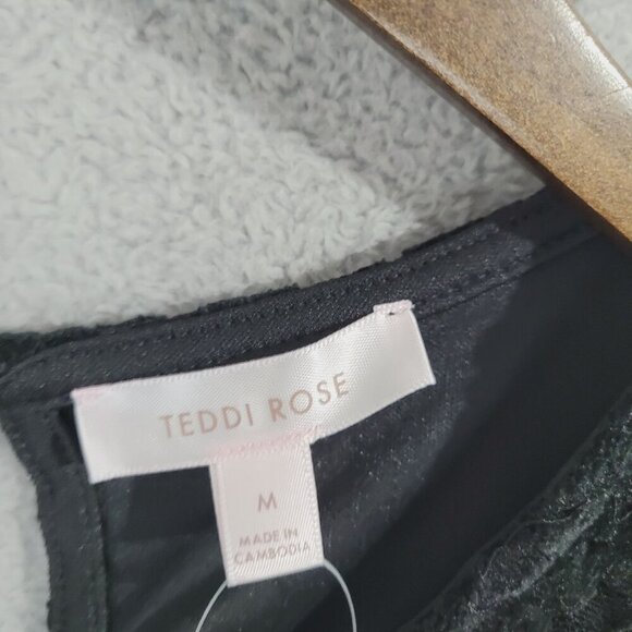 NEW Black Lace Floral Short Sleeve By Teddi Rose Scalloped Hem Keyhole M// 25CT - Picture 5 of 9